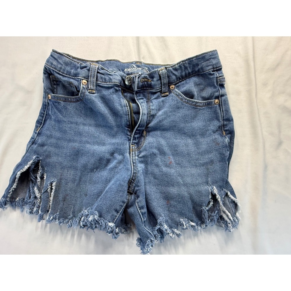 Jordache Girls Distressed Denim Shorts Size 14 Medium Wash Frayed Hem Stained